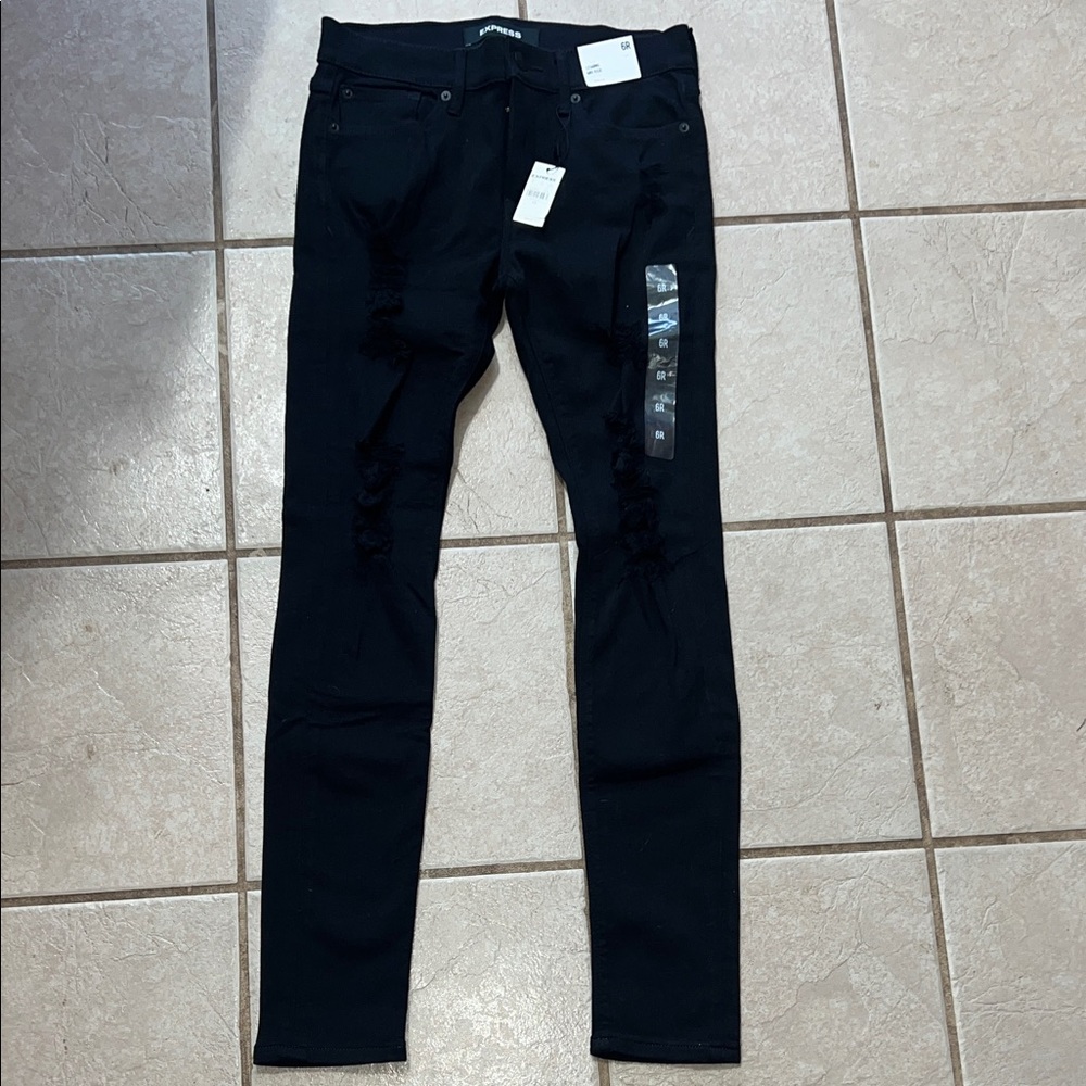 BNWT Express Womens Legging Midrise Stretch Distressed Jeans Black Size 6 R